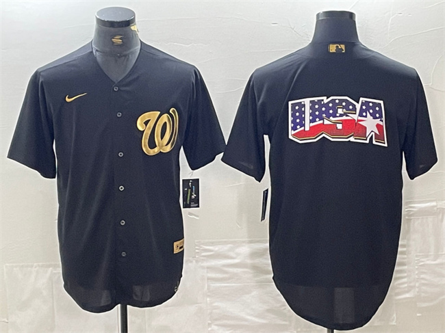 Men's Washington Nationals Black Team Big Logo Cool Base Stitched Baseball Jersey Men's Washington Nationals Black Team Big Logo Cool Base Stitched Baseball Jersey